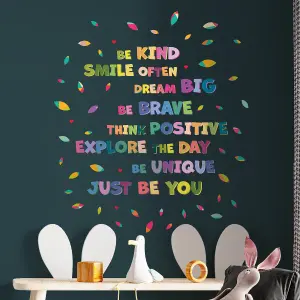 Walplus Colourful Inspirational Lettering Quote Kids Sticker PVC Multicoloured, Red, Green