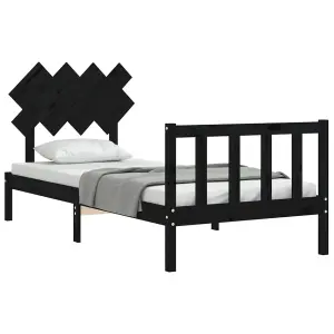 Berkfield Bed Frame with Headboard Black 90x200 cm Solid Wood