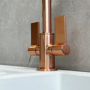 Liquida W18CP Twin Lever D Shape 360 Swivel Spout Copper Kitchen Mixer Tap