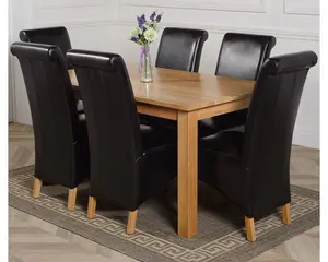 Oslo 150 x 90 cm Medium Oak Dining Table and 6 Chairs Dining Set with Montana Black Leather Chairs