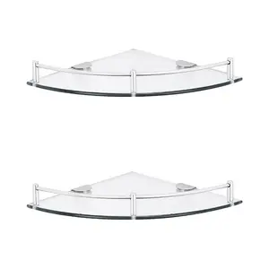 Glass Corner Wall Shelf Set Of 2 (Set of 2) Silver