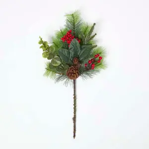 Homescapes Artificial Bouquet Winter Woodland and Eucalyptus Single Stem