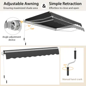 Costway 3.6 x 3m Patio Awning Manual Garden Canopy Sun Shade Retractable Shelter Outdoor