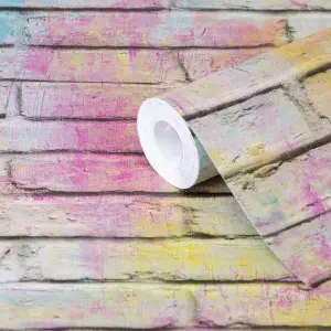 GoodHome Lokta Multicolour Brick effect Textured Wallpaper