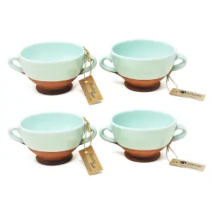 Rustic Pastel Half Dipped Terracotta Kitchen Dining Set of 4 Soup Bowls Pale Green (Diam) 14.5cm