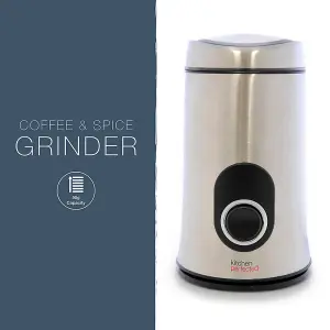 KitchenPerfected 150W 50g Spice & Coffee Grinder - Brushed Steel