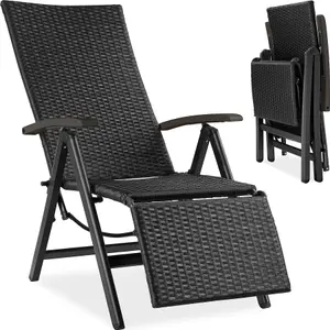 Garden Chair Brisbane - 6-way adjustable backrest and footrest, foldable - black