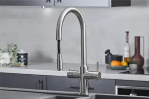 Liquida HT35BN 3 In 1 Pull Out Spray Brushed Nickel Boiling Water Kitchen Tap