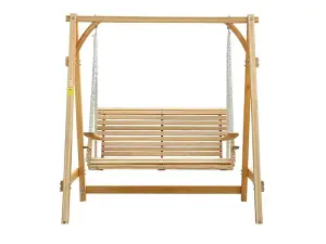 2 Seater Garden Swing Seat Larch Wood Swing Chair Bench Lounger