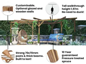 Dunster House Wooden Corner Pergola with Slatted Walls & Trellis 4m x 4m Utopia Triangle