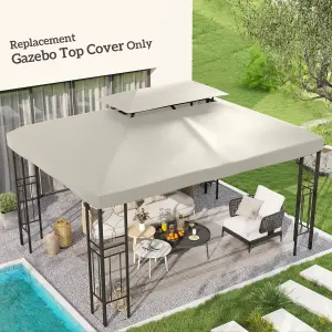 Outsunny 3x4m Gazebo Replacement Roof Canopy 2 Tier Top UV Cover Patio Cream