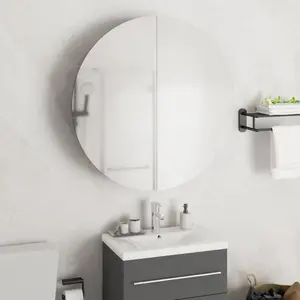 Berkfield Bathroom Cabinet with Round Mirror&LED Grey 54x54x17.5 cm