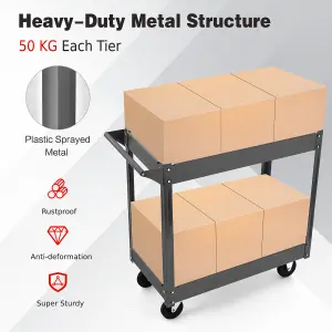 Costway 2-Tier Tool Trolley Utility Cart Heavy Duty Serving Cart W/ 4 Functional Wheels