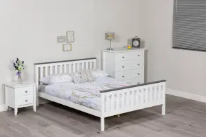 Solid Pine wood Shanghai  Bed Frame 4'6" Double - White