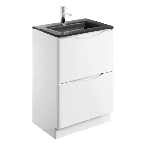 Eden 600mm Floorstanding Vanity Unit in Gloss White & Grey Glass Basin