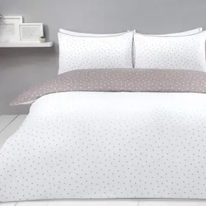 Sleepdown Mini Polka Dots Mink White Reversible Duvet Set Quilt Cover Bedding Double