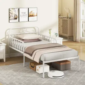 COSTWAY Extendable Daybed to Single Size Bed Metal Sofa Bed with Trundle