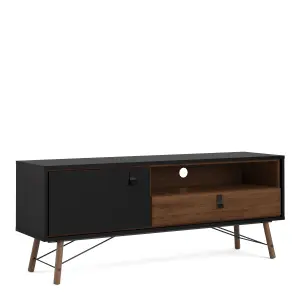 Ry TV-unit 1 door + 1 drawer in Matt Black Walnut