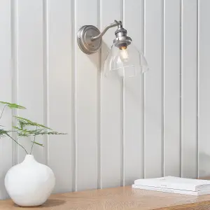 Anson Lighting Pampa Wall light finished in Brushed silver paint and clear glass