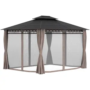 Outsunny 3.6 x 3 (m) Double Roof Hard Top Gazebo with Nettings & Curtains