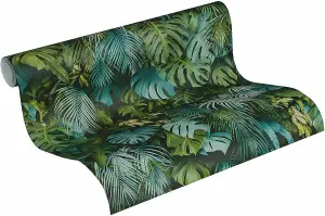 AS Creation 3D Effect Tropical Tree Palm Leaf Wallpaper Vinyl Green Blue 37280-3