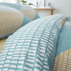 Larsson Geo Duvet Cover Set Ochre & Teal / Single - 1 Standard Pillowcase