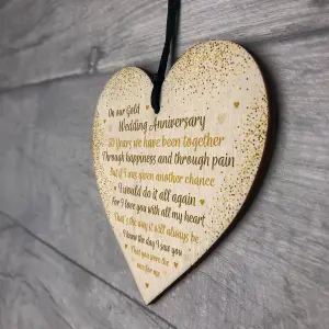 50th Gold Wedding Anniversary Gift For Husband Wife Wooden Heart Special Keepsake