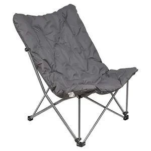 URBNLIVING 90cm Height Padded Portable Lightweight Folding Oversized Camping Chair & Bag Shoulder Strap Grey