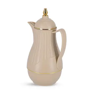 Royalford Glass Vacuum Flask, Vacuum Insulated Tea Carafe 1000ML -Heat & Cold Retention, Thermal Insulated Airpot, Beige