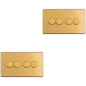 2 PACK 4 Gang Dimmer Switch 2 Way LED SCREWLESS SATIN BRASS Light Dimming Wall