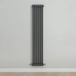 Vertical Anthracite Double Column Radiator (H) 1500mm x (W) 290mm, 3140 BTU.