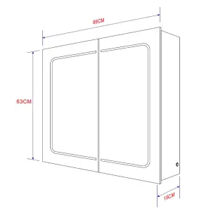 Midas Double LED Bathroom Mirrored Wall Cabinet (H)63cm (W)66cm