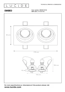 Lucide Embed Modern Recessed Downlight - 2xGU10 - Black