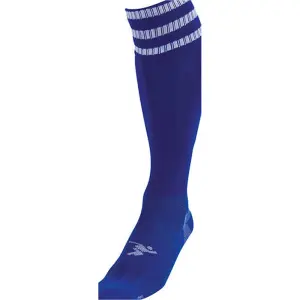 ADULT Size 7-11 Pro 3 Stripe Football Socks - ROYAL BLUE/WHITE - Contoured Ankle