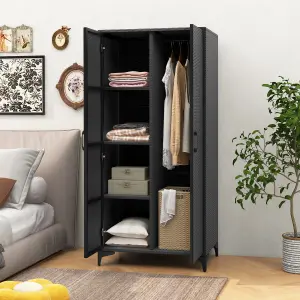 COSTWAY PE Rattan Wardrobe 157 cm Wicker Armoire Closet w/ Hanging Rod