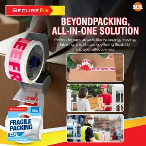 SOL 24pk Bulk Fragile Tape 50m Packing Solution, Strong Heavy Duty Fragile Tape for Packing Boxes Sticky Parcel Tape