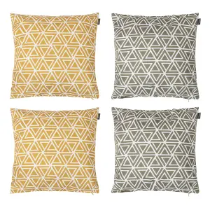 Art Deco Geometric Print Yellow and Olive Outdoor Cushion (Set of 4)