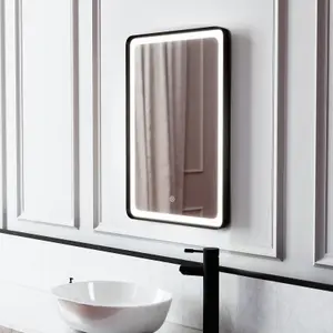 Nes Home Rectangle Demist LED Bathroom Mirror Touch Matte Black 500 X 700mm