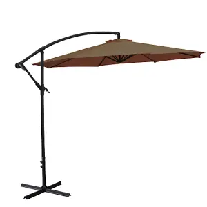 SunDaze 3M Coffee Garden Patio Cantilever Banana Hanging Umbrella, Parasol Base & Weather Protective Cover