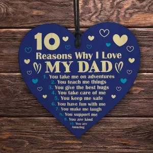 Red Ocean 10 Reasons Why I Love My Dad Sign Gift For Fathers Day Birthday From Daughter Son Wood Heart