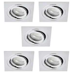 Litecraft Pack of 5 Chrome Modern IP65 Square Tiltable Bathroom Downlights