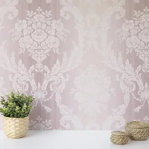 Seabrook Floral Damask Stria Lavender Wallpaper Acrylic Coated Paper Traditional