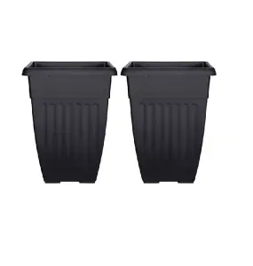 2 x 42cm Tall Athens Plant Pot Flared Garden Plastic Patio Flower Planter Black Colour