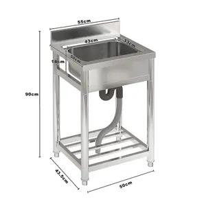 1 Compartment Commercial Floorstanding Stainless Steel Kitchen Sink with Storage Shelf