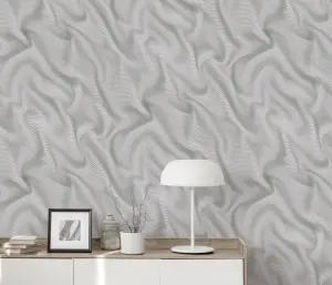 Glamourous Silk Design with and Satin Finish Mural in Soft Grey