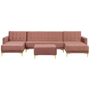 U-Shaped Sofa with Ottoman ABERDEEN Pink Velvet Symmetrical