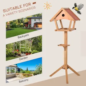 PawHut Wooden Bird Feeder Stand for Garden Backyard Decorative Pre-cut Natural