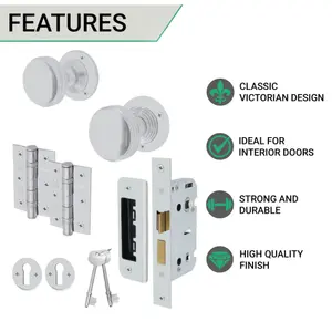 EAI - Lined Mortice Door Knobs and Sash Lock Kit - 55mm - Polished Chrome