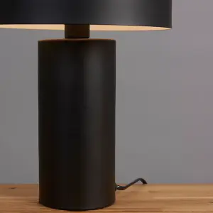 ValueLights Geneva Contemporary Matt Black and Satin Brass Cylinder Mushroom Dome Table Lamp