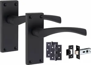 6 Set of Victorian Scroll Astrid Handle Latch Door Handles Matt Black Pair of 3" Ball Bearing Hinges & Latches Pack  120 x 40mm